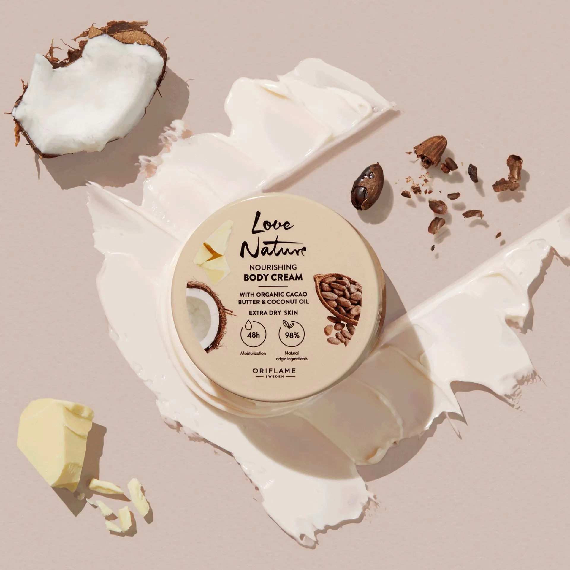 Odżywczy krem do ciała Love Nature z organicznym masłem kakaowym i olejem kokosowym 200 ml